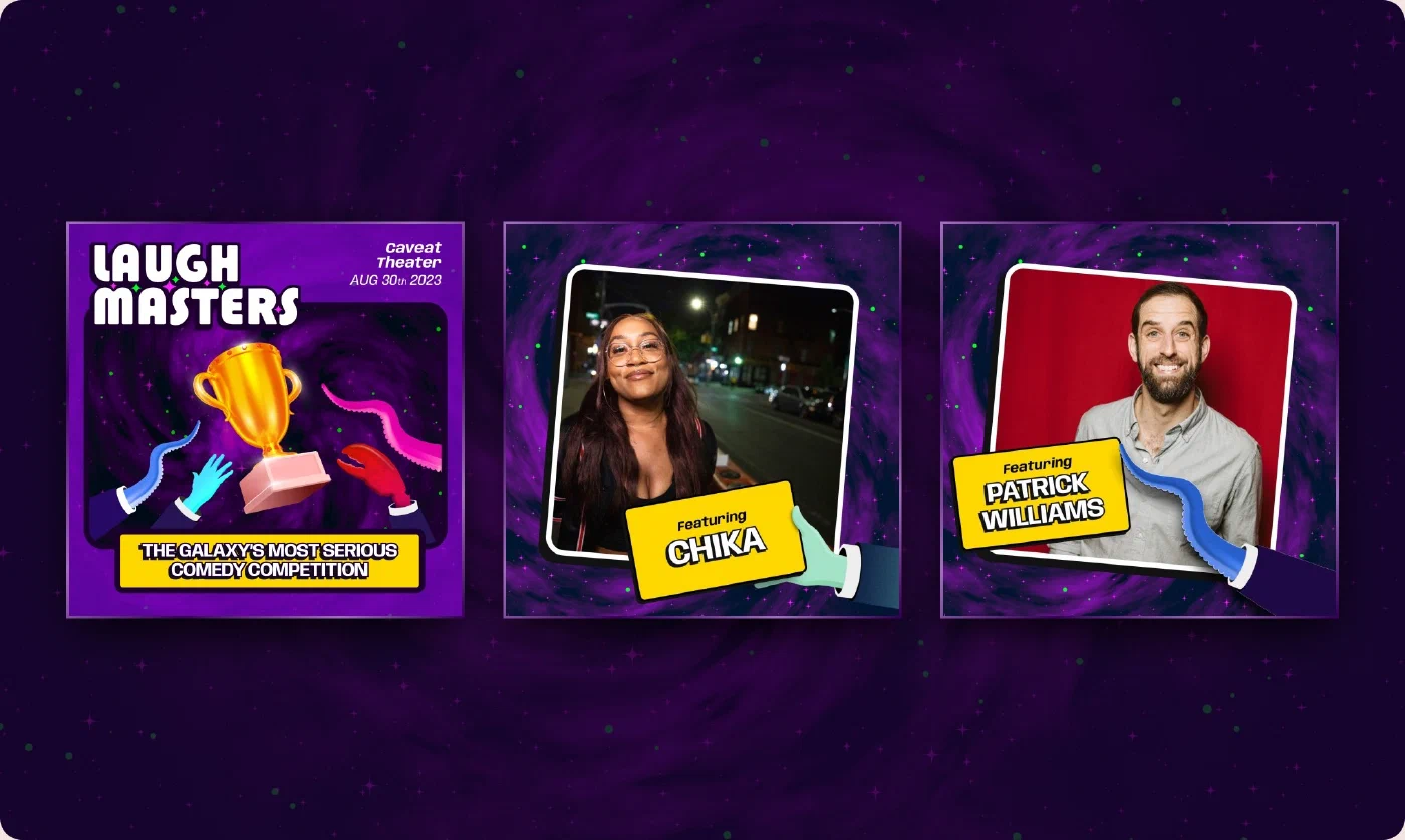 Title card for the Laugh Masters website banner and backdrop