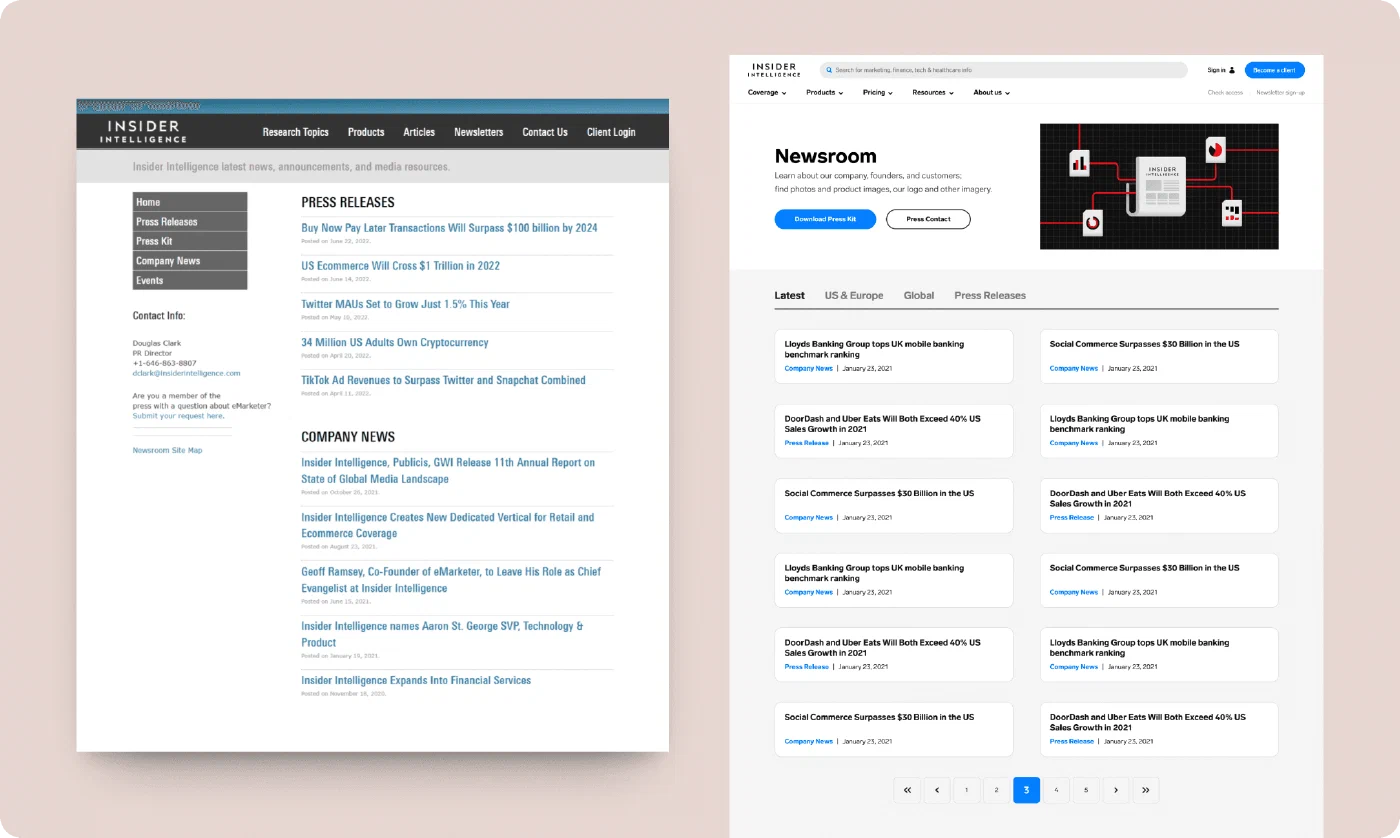 Newsroom landing page design for Insider Intelligence
