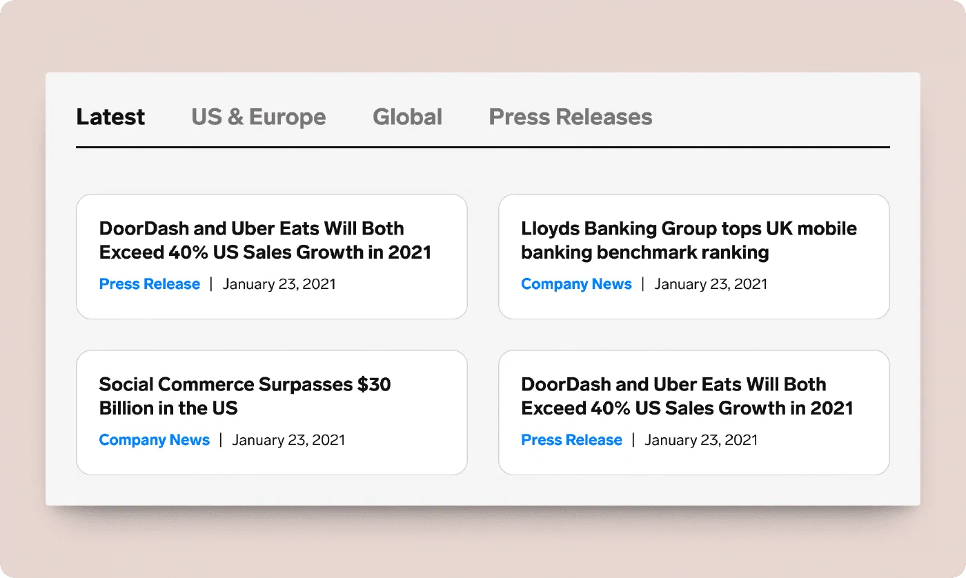 Tabbed filter component for the newsroom landing page